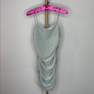 SHEIN Seafoam Green and Silver Glitter Ruched Mini Cocktail Prom Dress size S
